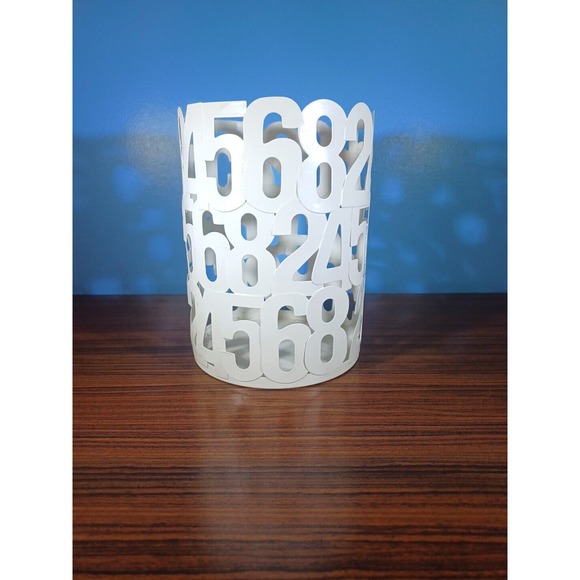 White Metal Numbers Mini Trash Can/ Candle Holder - Picture 3 of 13